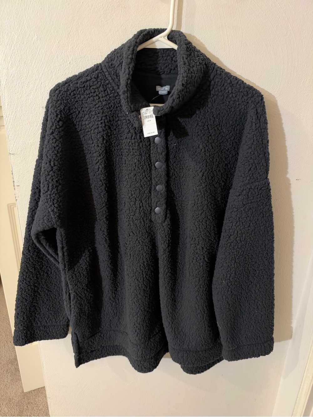 aerie Black Sherpa Crewneck Pullover